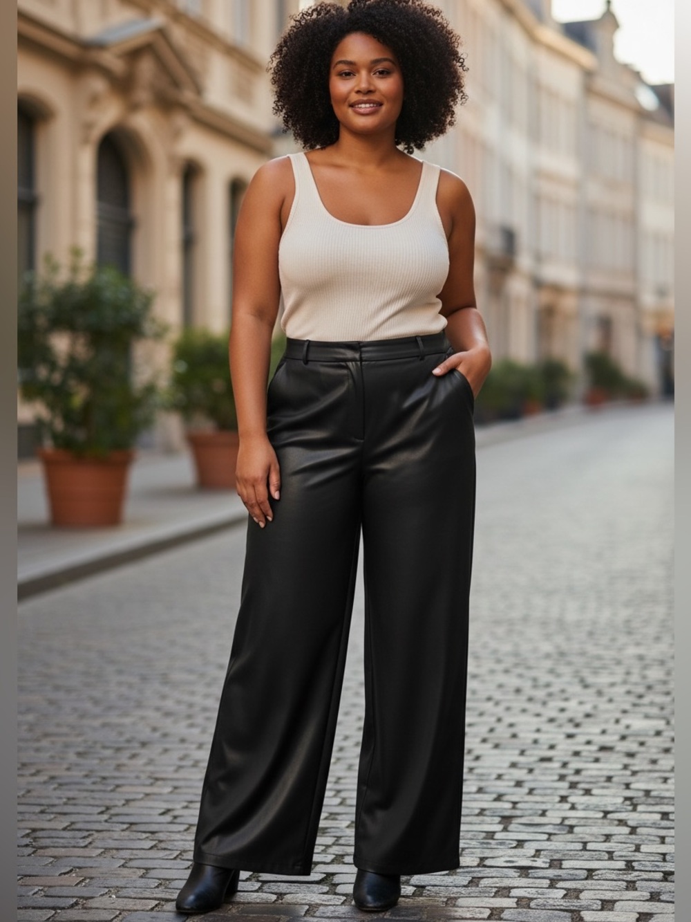 NWT Ashley Graham Plus Size Black Straight Faux Leather Trousers Sizes 30